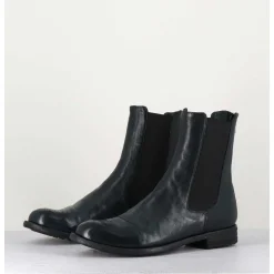 Boots Plates En Cuir Vert Sombre, Elastique & Bout Fleuri - Lexikon099 Frenchlover