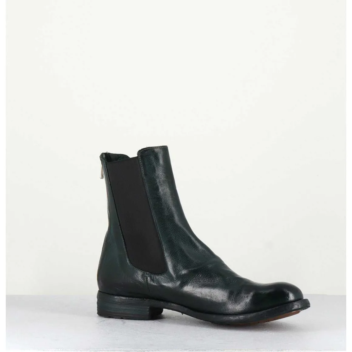 Boots Plates En Cuir Vert & Elastique - Lexikon073 French Lover