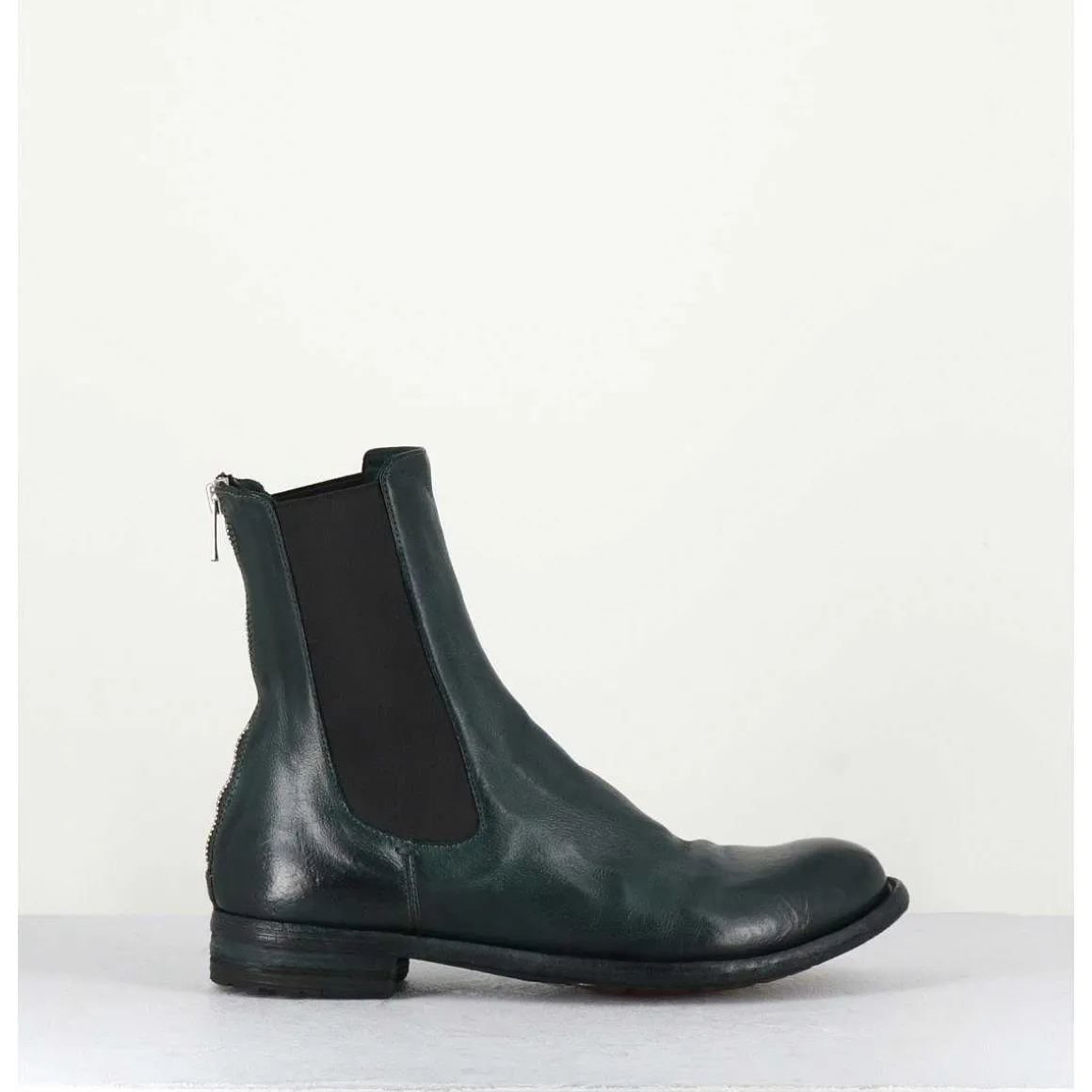 Boots Plates En Cuir Vert & Elastique - Lexikon073 French Lover