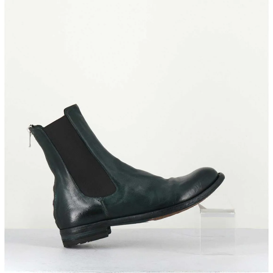Boots Plates En Cuir Vert & Elastique - Lexikon073 French Lover