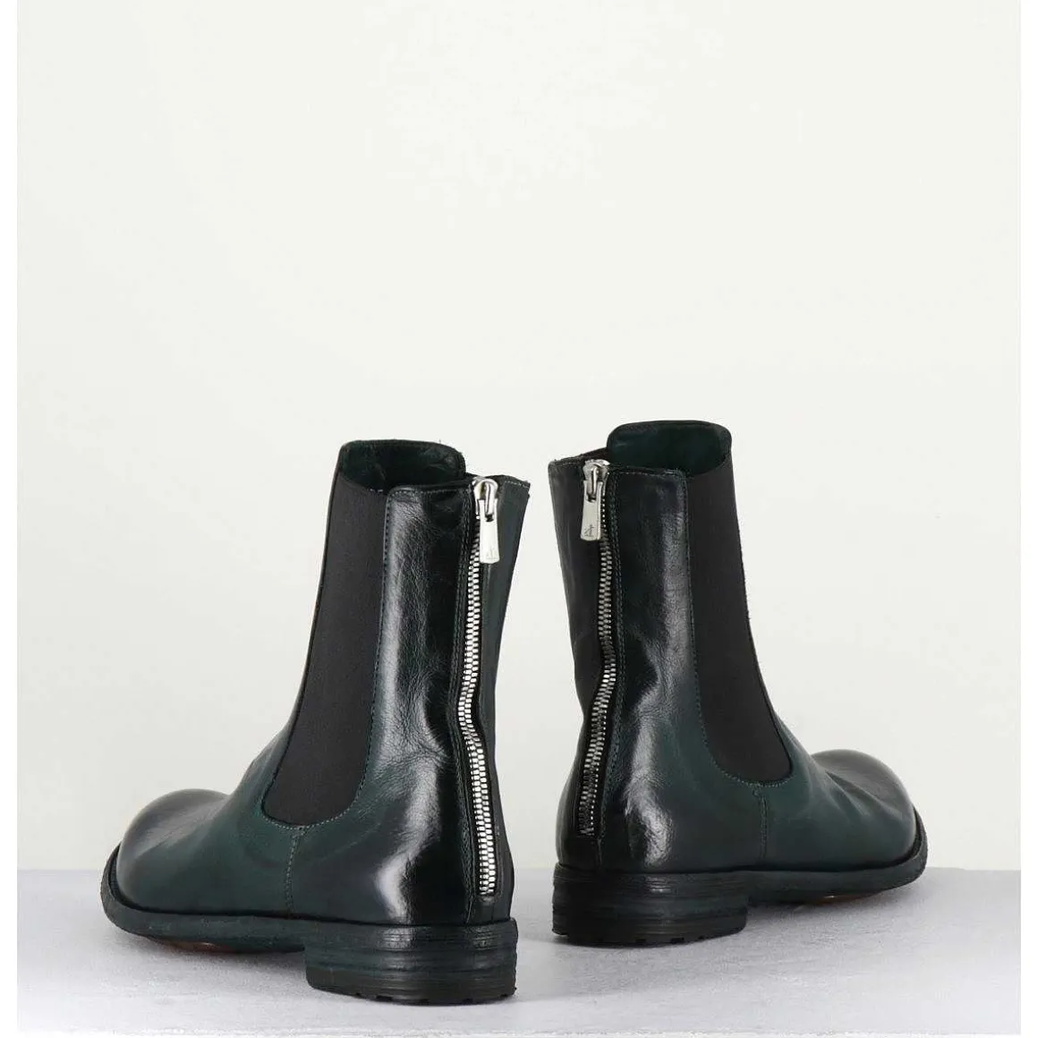 Boots Plates En Cuir Vert & Elastique - Lexikon073 French Lover