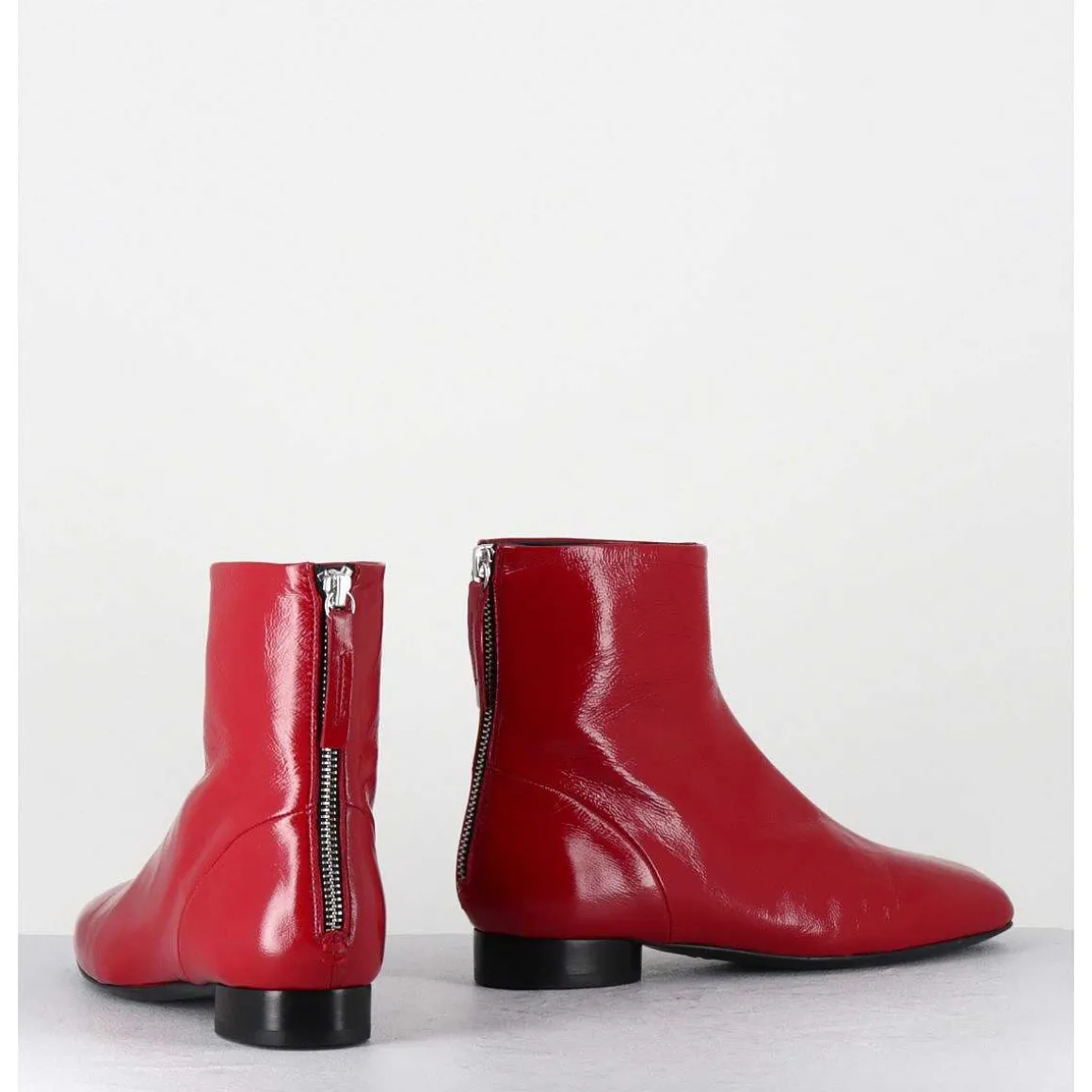 Boots Plates 60S En Cuir Souple Rouge - Pam26 Glaze Passion