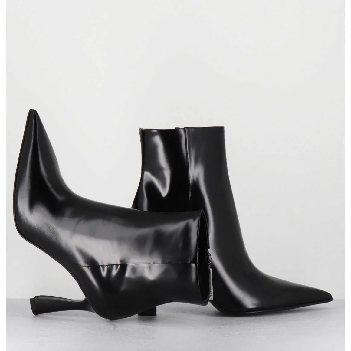 Boots Pointues Talon Haut Cuir Glace Noir - M6594 Splendid Nero