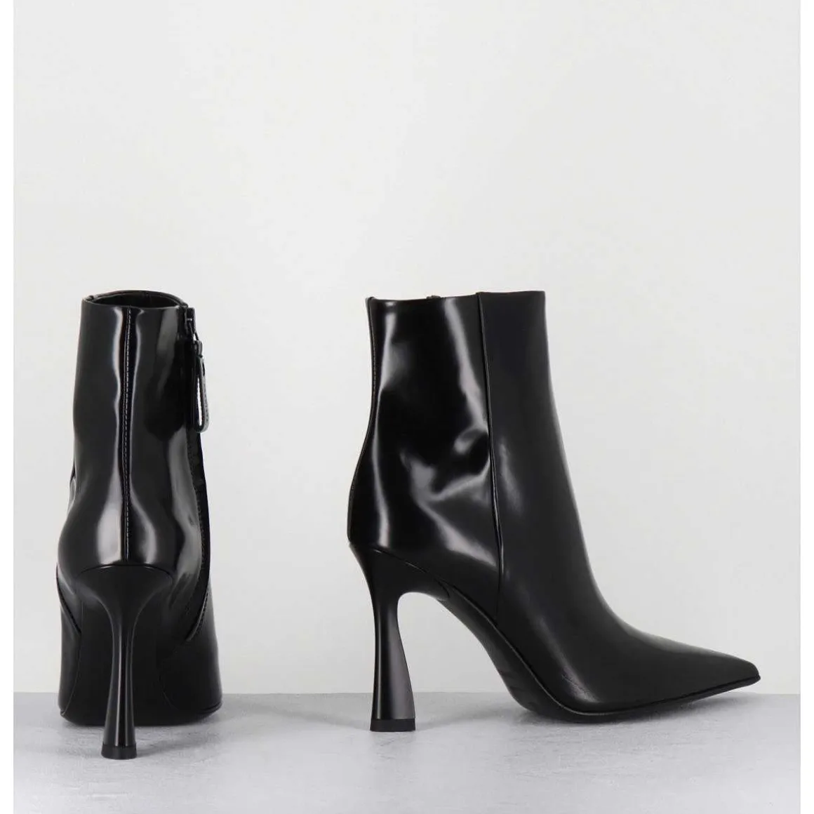 Boots Pointues Talon Haut Cuir Glace Noir - M6594 Splendid Nero