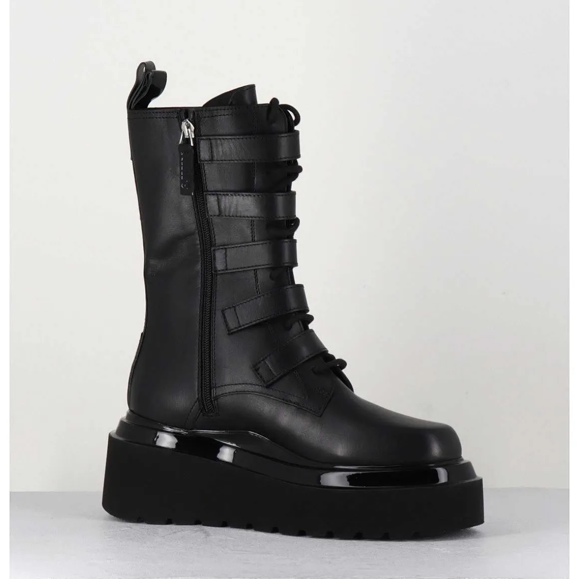 Boots Rangers Compensees En Cuir Noir - Mia Holy Black