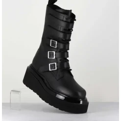 Boots Rangers Compensees En Cuir Noir - Mia Holy Black