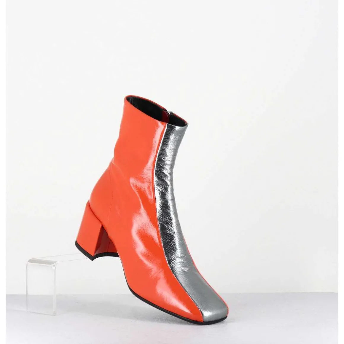 Boots 70S Cuir Orange & Metal Argent - Cecil13 Nespola Silver