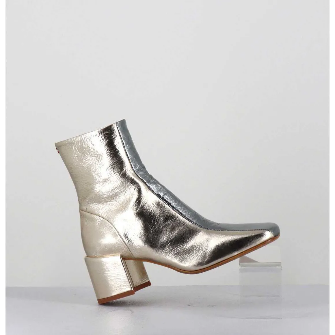 Boots 70S En Cuir Metallise Or & Argent - Cecil13 Metal Platino
