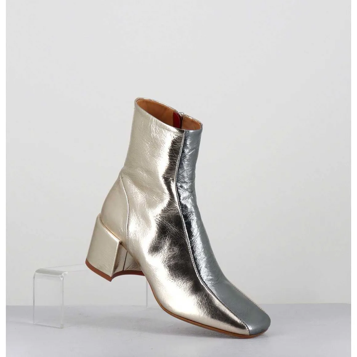 Boots 70S En Cuir Metallise Or & Argent - Cecil13 Metal Platino