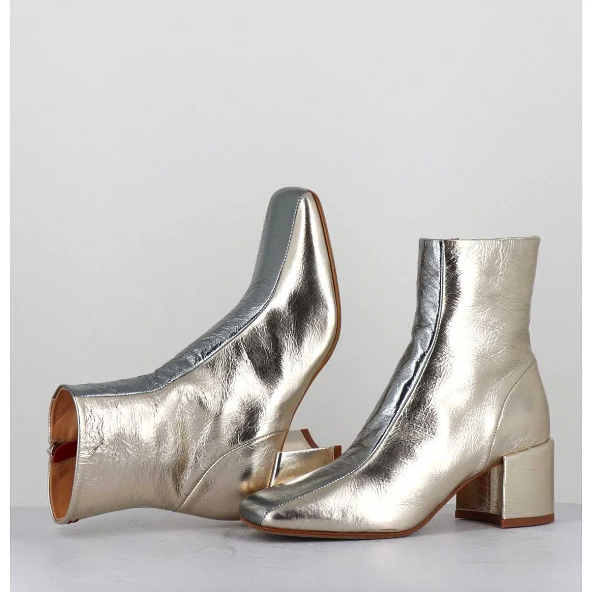 Boots 70S En Cuir Metallise Or & Argent - Cecil13 Metal Platino