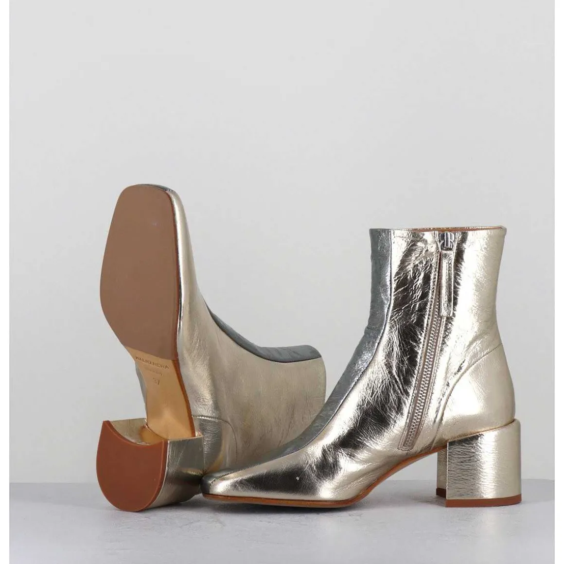 Boots 70S En Cuir Metallise Or & Argent - Cecil13 Metal Platino