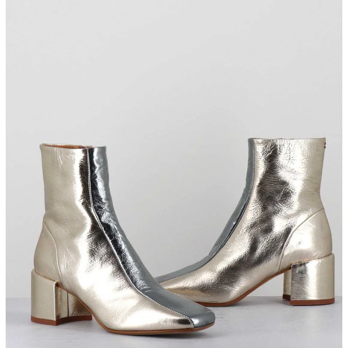 Boots 70S En Cuir Metallise Or & Argent - Cecil13 Metal Platino