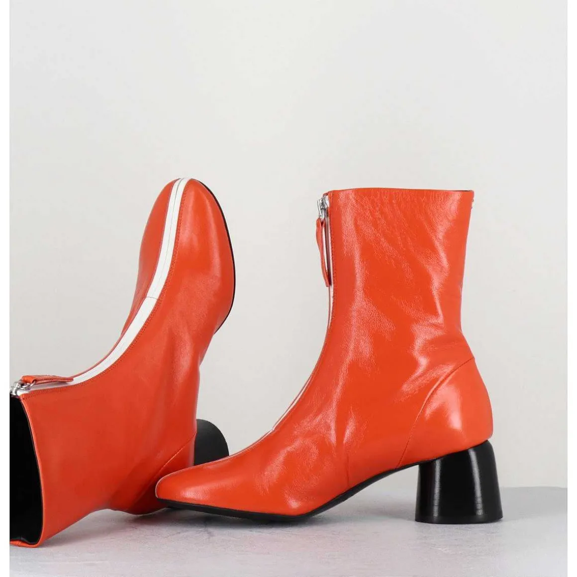 Boots 60S En Cuir Orange & Talon Noir - Caren07 Glaze Nespola