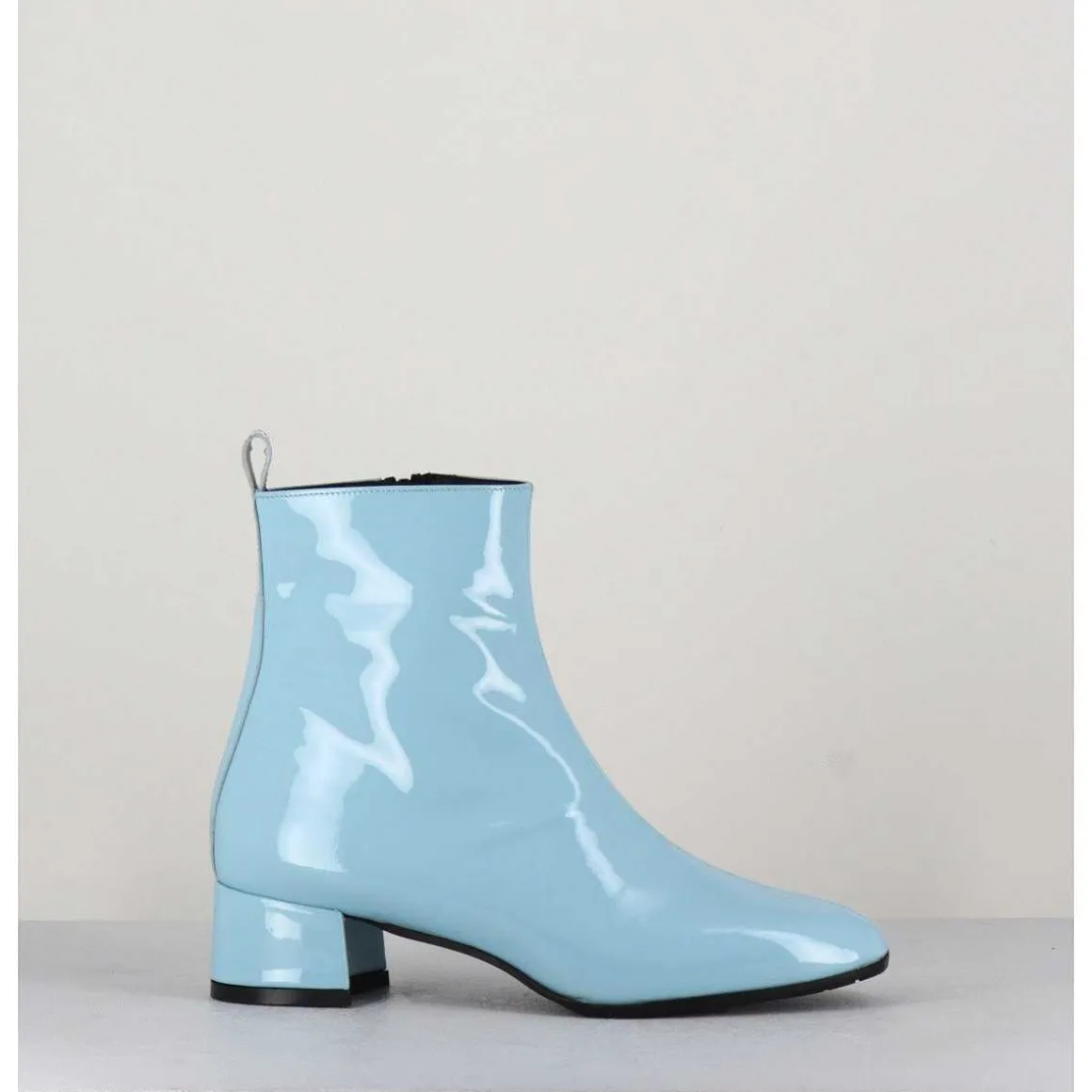 Boots 60S En Cuir Vernis Bleu - Jane Vernice Faeda
