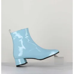 Boots 60S En Cuir Vernis Bleu - Jane Vernice Faeda