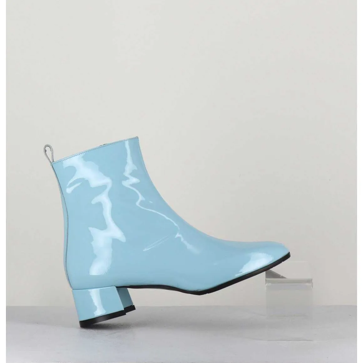 Boots 60S En Cuir Vernis Bleu - Jane Vernice Faeda