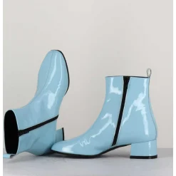 Boots 60S En Cuir Vernis Bleu - Jane Vernice Faeda