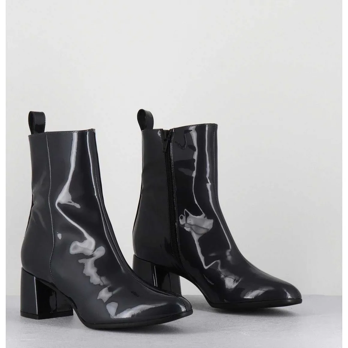 Boots 60S En Cuir Vernis Gris Anthracite - Samui2 Galassia Grigio
