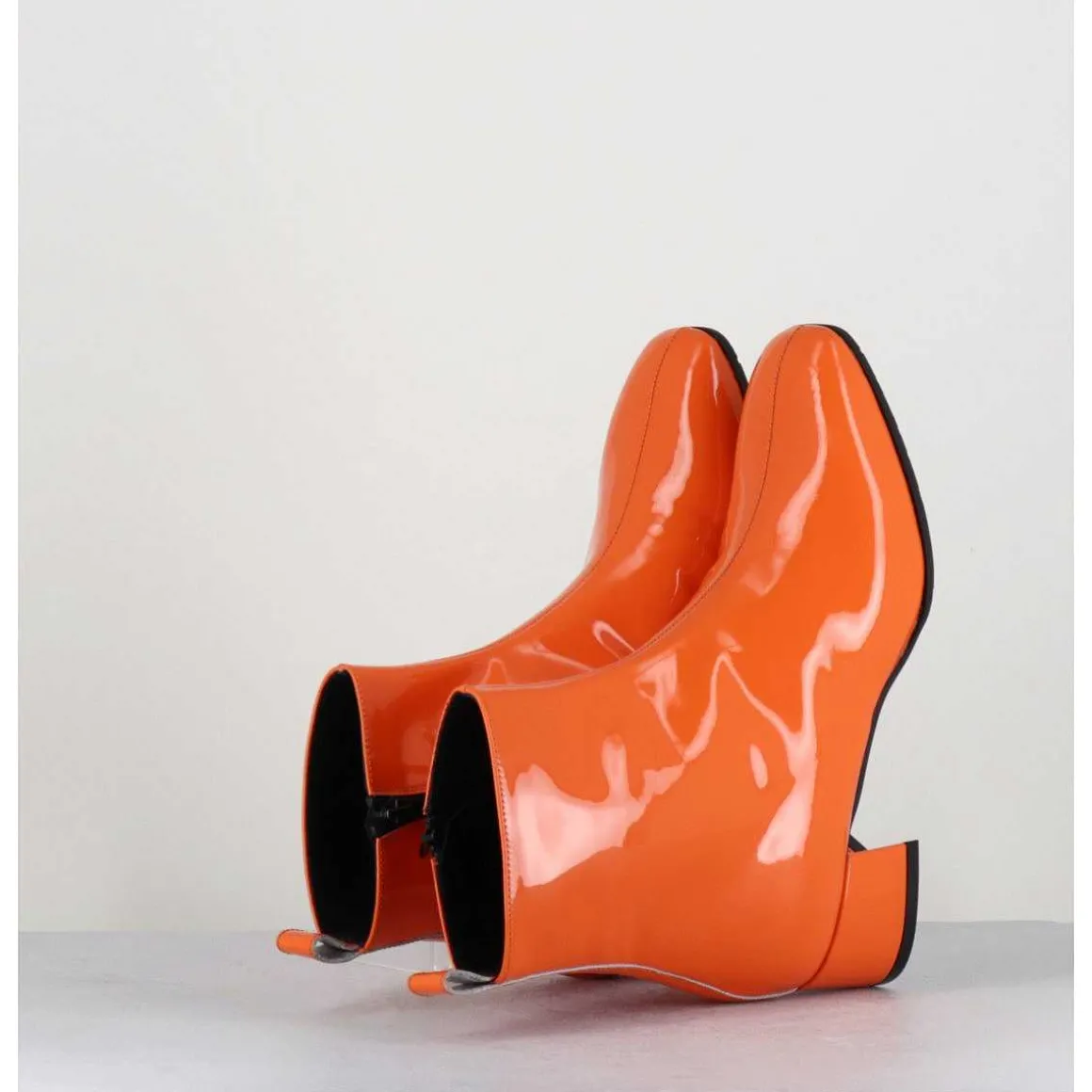 Boots 60S En Cuir Vernis Orange - Jane Vernice Orange
