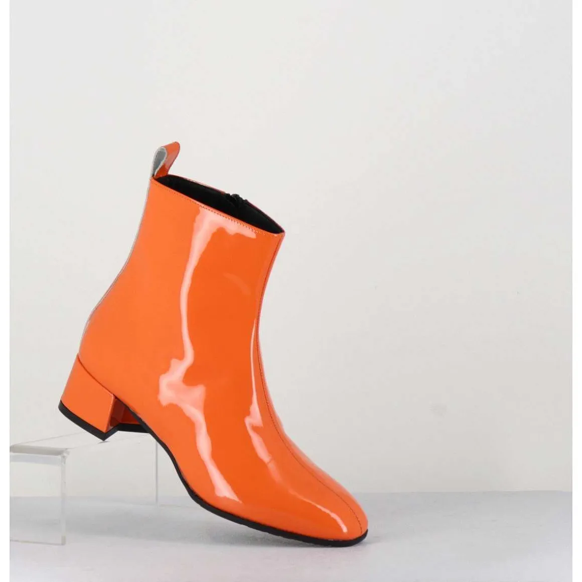 Boots 60S En Cuir Vernis Orange - Jane Vernice Orange