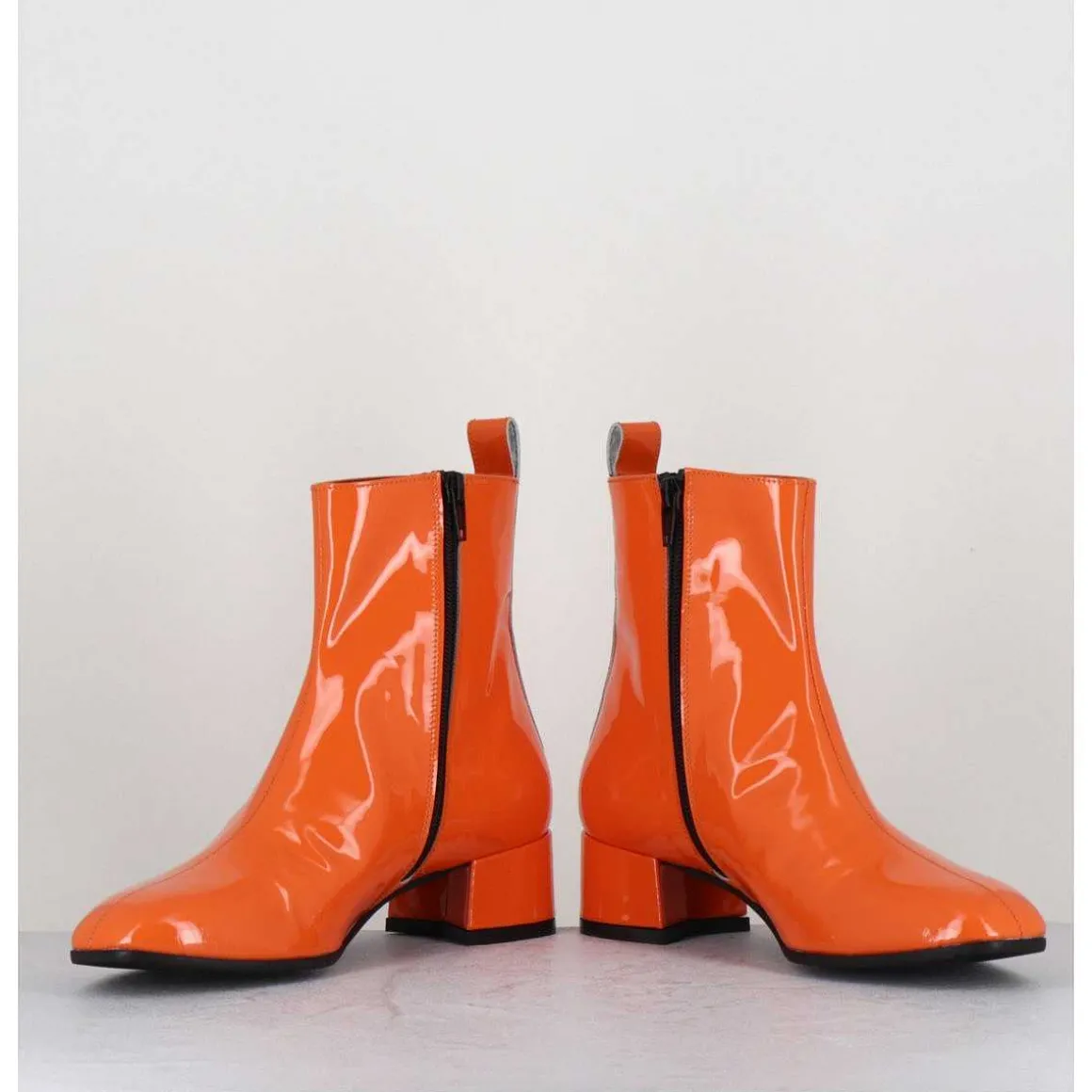 Boots 60S En Cuir Vernis Orange - Jane Vernice Orange