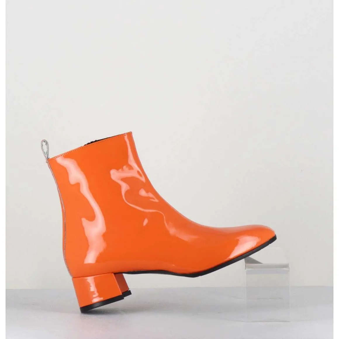 Boots 60S En Cuir Vernis Orange - Jane Vernice Orange