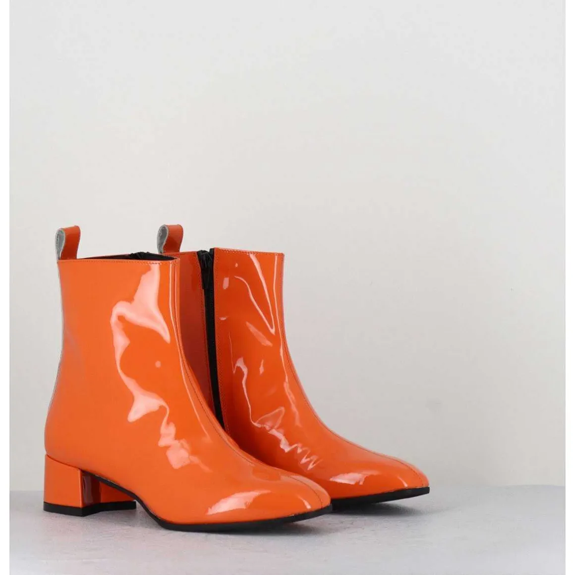 Boots 60S En Cuir Vernis Orange - Jane Vernice Orange