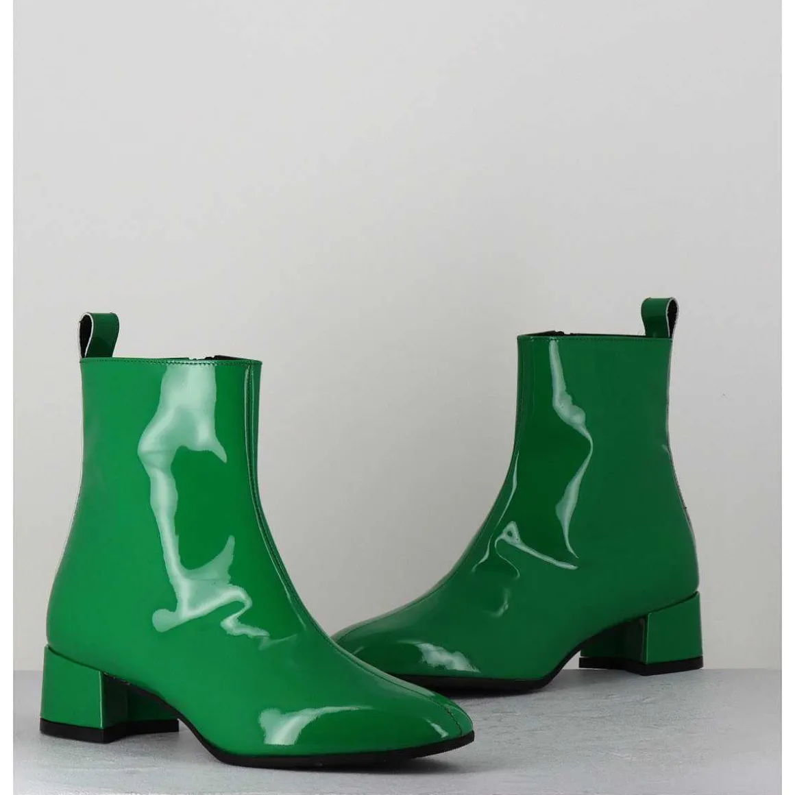 Boots 60S En Cuir Vernis Vert - Jane Vernice Verde