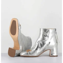 Boots 70S Petit Talon En Cuir Argent Vieilli - Q199 Vintage Silver