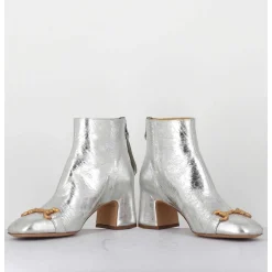 Boots 70S Petit Talon En Cuir Argent Vieilli - Q199 Vintage Silver