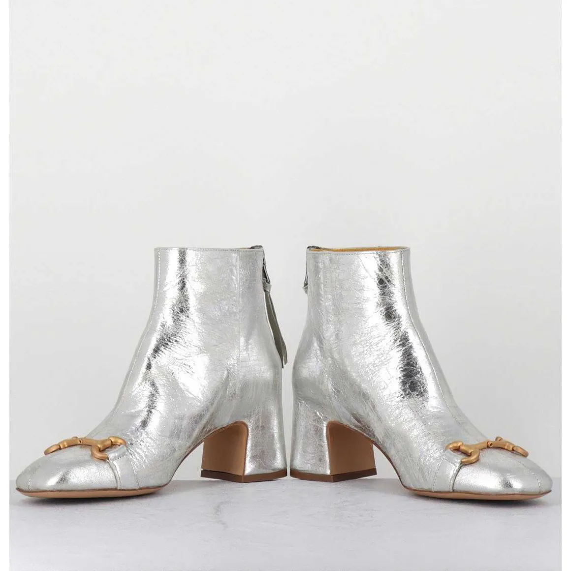 Boots 70S Petit Talon En Cuir Argent Vieilli - Q199 Vintage Silver
