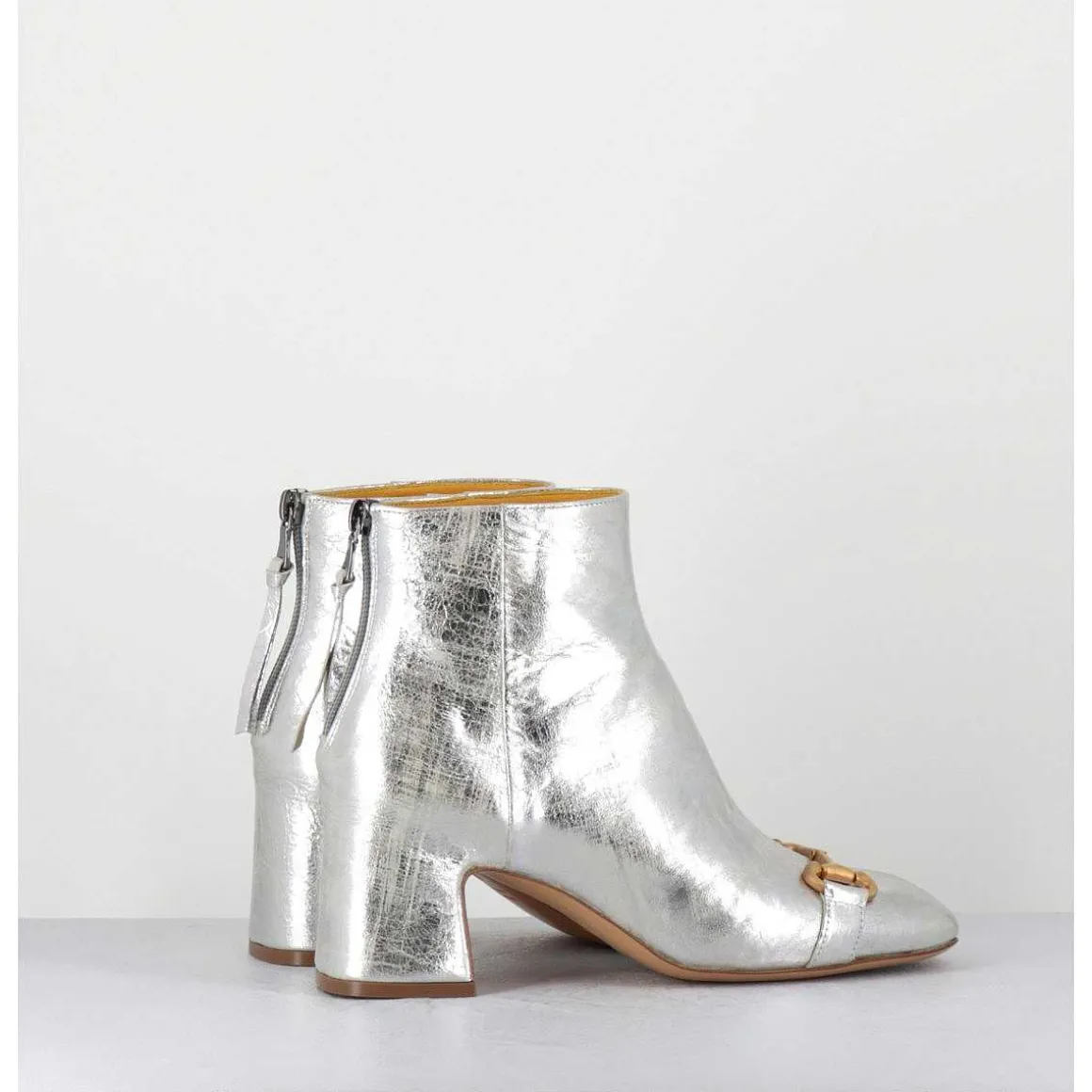 Boots 70S Petit Talon En Cuir Argent Vieilli - Q199 Vintage Silver