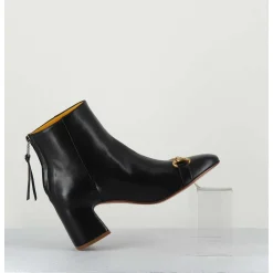 Boots 70S Petit Talon En Cuir Noir Bout Carre - F519 Seta Nero