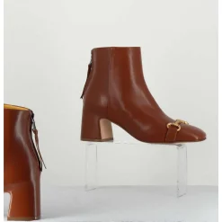 Boots 70S Petit Talon En Cuir Camel Bout Carre - F519 Seta Cuoio