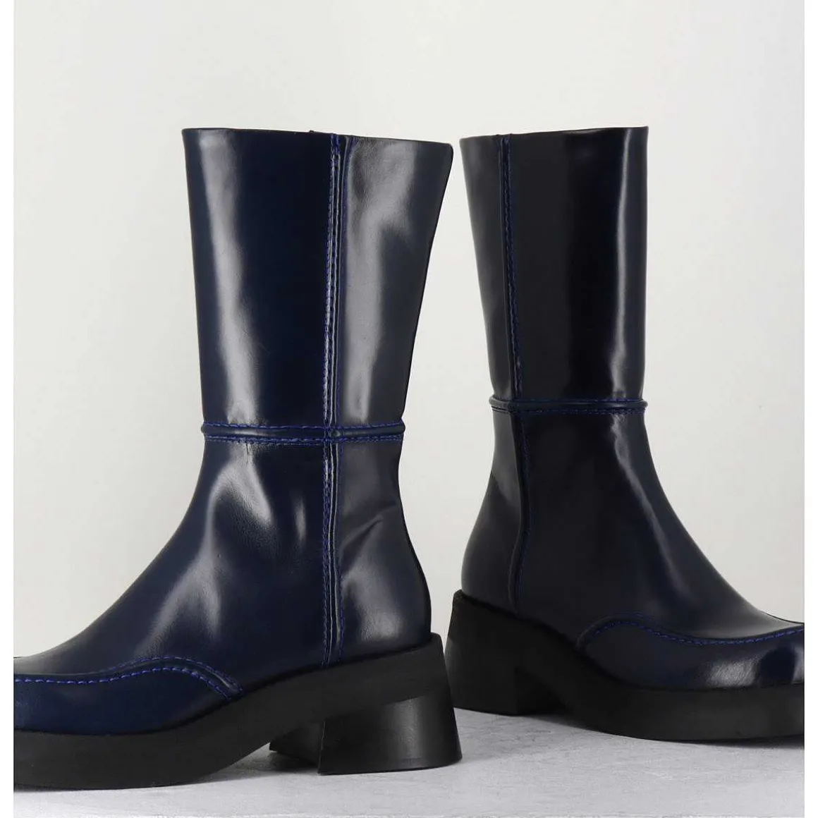 Boots 90S Tige Haute En Cuir Lisse Bleu - Inne Blu Boots