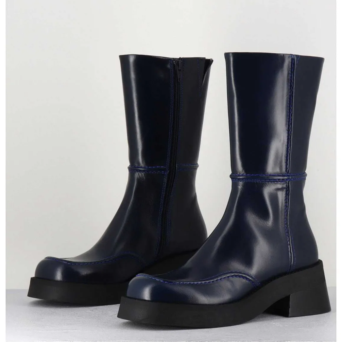 Boots 90S Tige Haute En Cuir Lisse Bleu - Inne Blu Boots