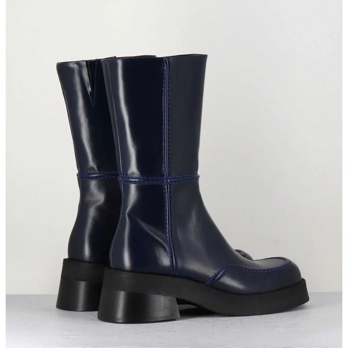 Boots 90S Tige Haute En Cuir Lisse Bleu - Inne Blu Boots