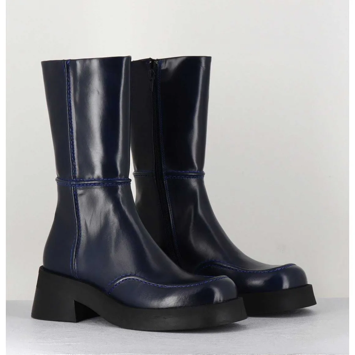 Boots 90S Tige Haute En Cuir Lisse Bleu - Inne Blu Boots
