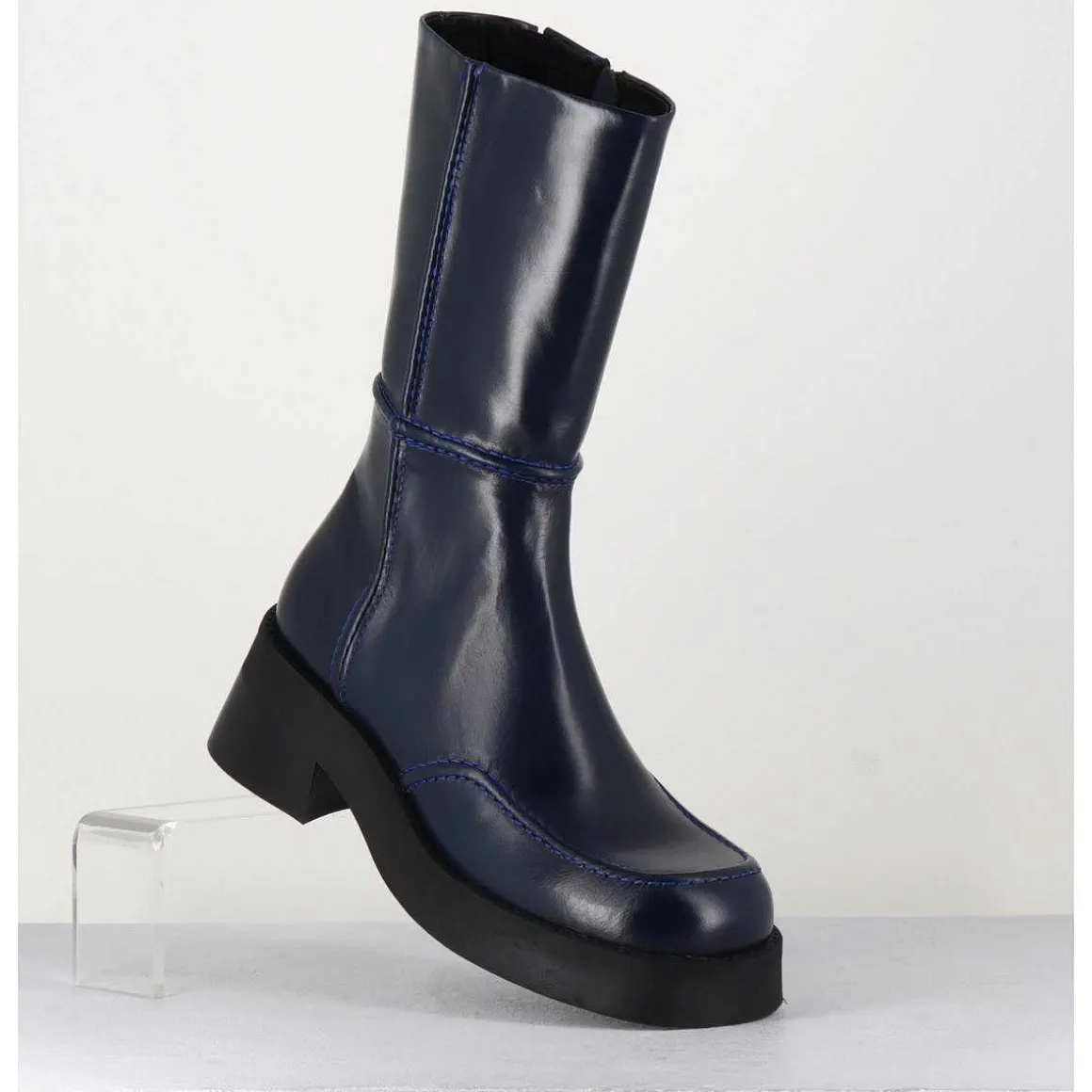 Boots 90S Tige Haute En Cuir Lisse Bleu - Inne Blu Boots