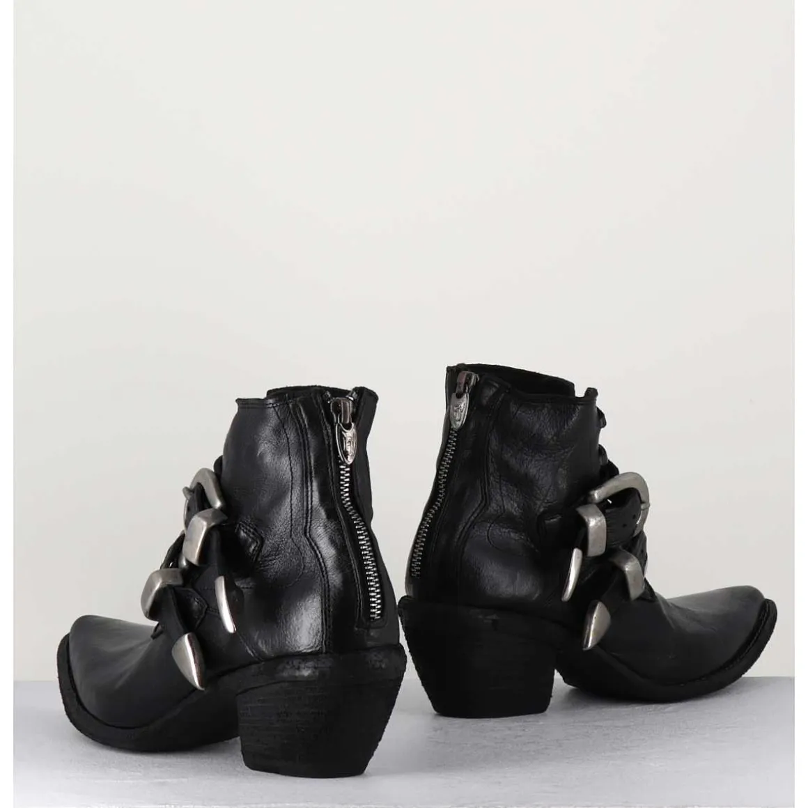 Boots Santiag Cuir Noir & Boucles - 3845 Super Black
