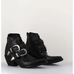 Boots Santiag Cuir Noir & Boucles - 3845 Super Black