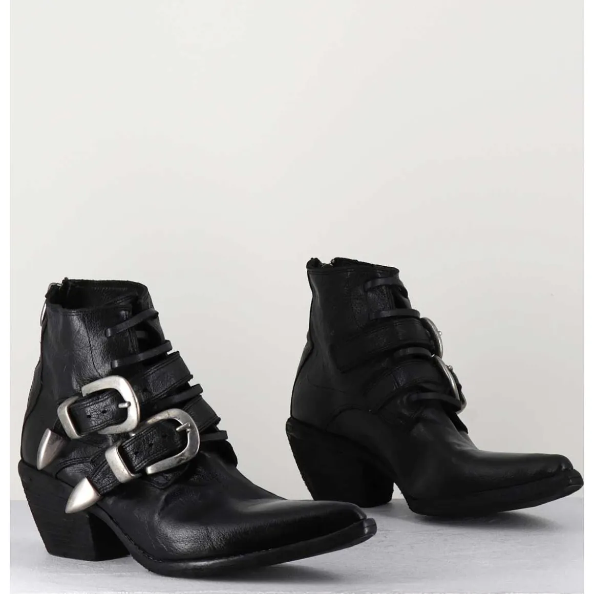 Boots Santiag Cuir Noir & Boucles - 3845 Super Black