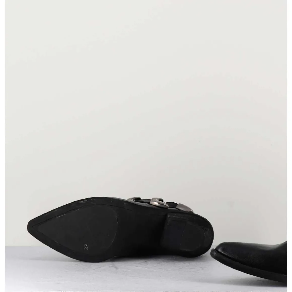 Boots Santiag Cuir Noir & Boucles - 3845 Super Black