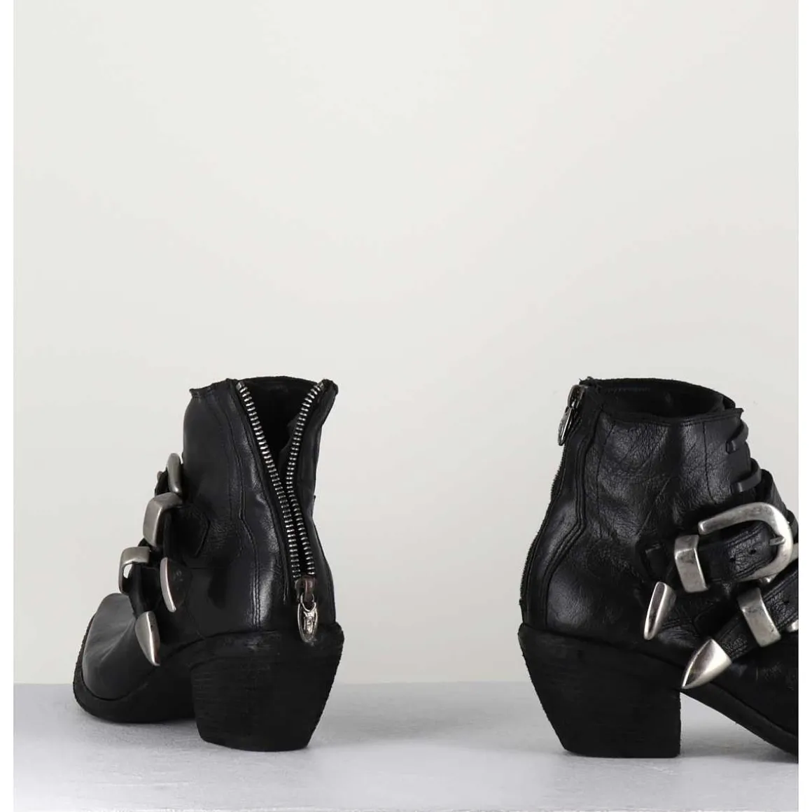 Boots Santiag Cuir Noir & Boucles - 3845 Super Black