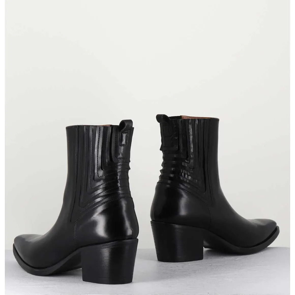 Boots Santiag En Cuir Lisse Noir - Eva 82000 Black