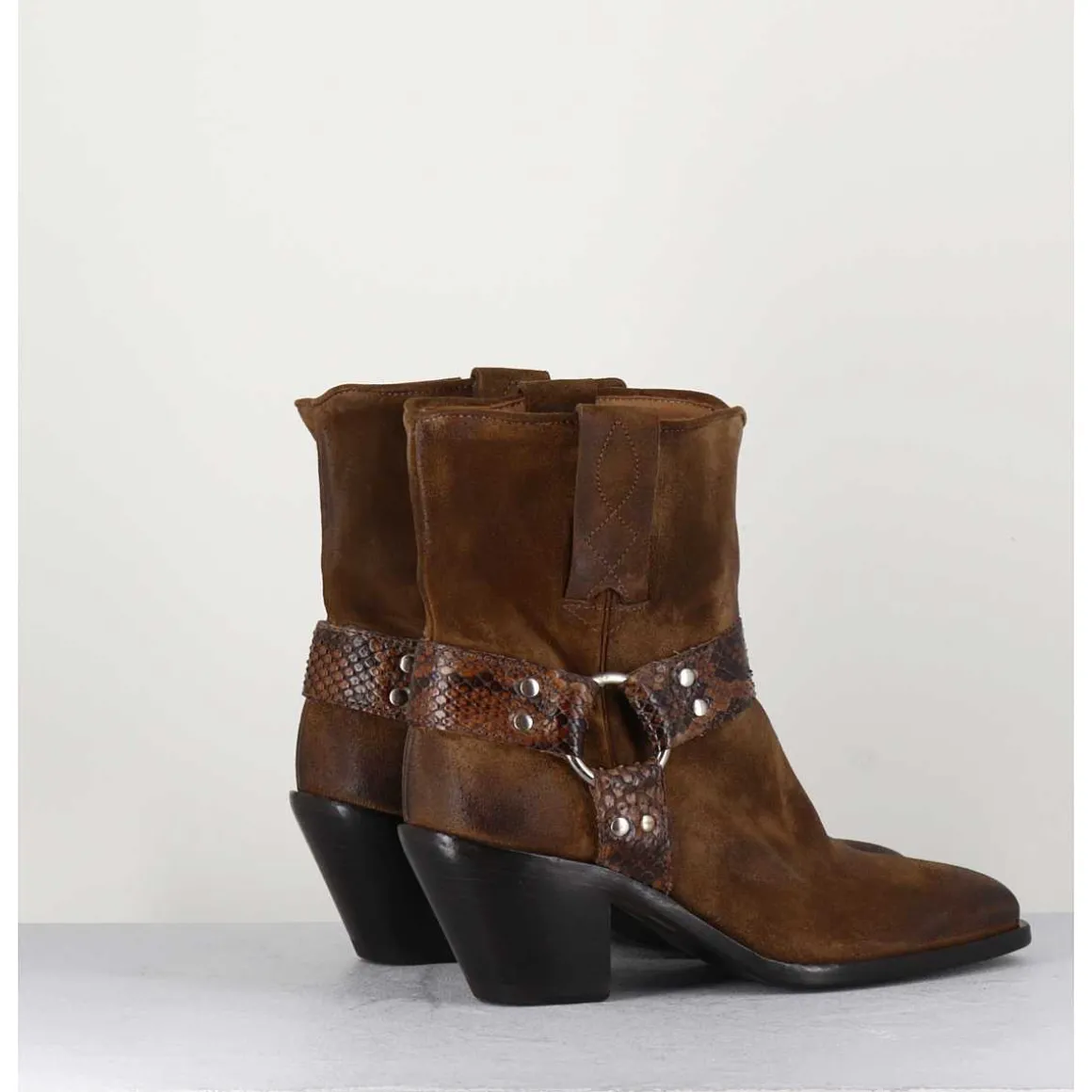 Boots Santiag En Daim Marron Vieilli - 5180 Birra