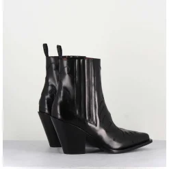 Boots Santiags En Cuir Noir Flammes & Elastique A Talon Haut - Sr3921 Nero