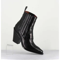 Boots Santiags En Cuir Noir Flammes & Elastique A Talon Haut - Sr3921 Nero