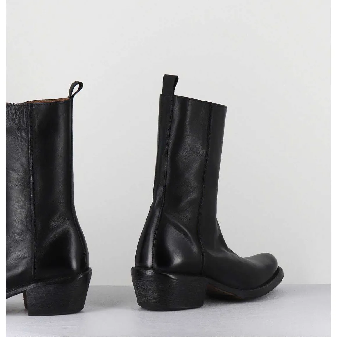 Boots Santiags En Cuir Noir - 1Cs425 Cusna Nero