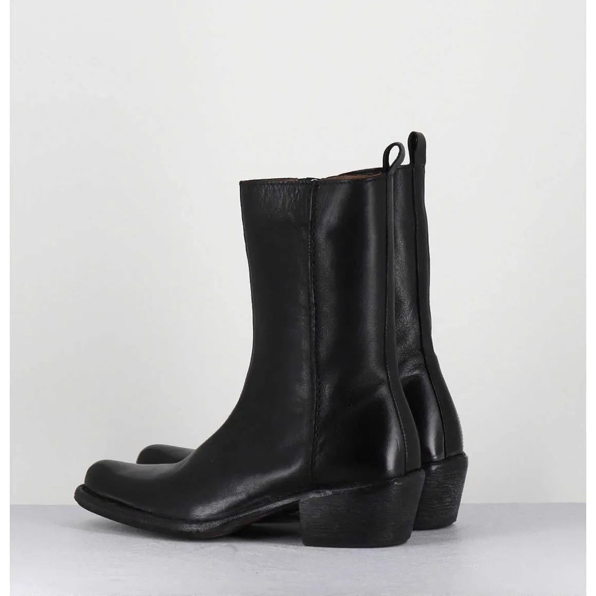 Boots Santiags En Cuir Noir - 1Cs425 Cusna Nero